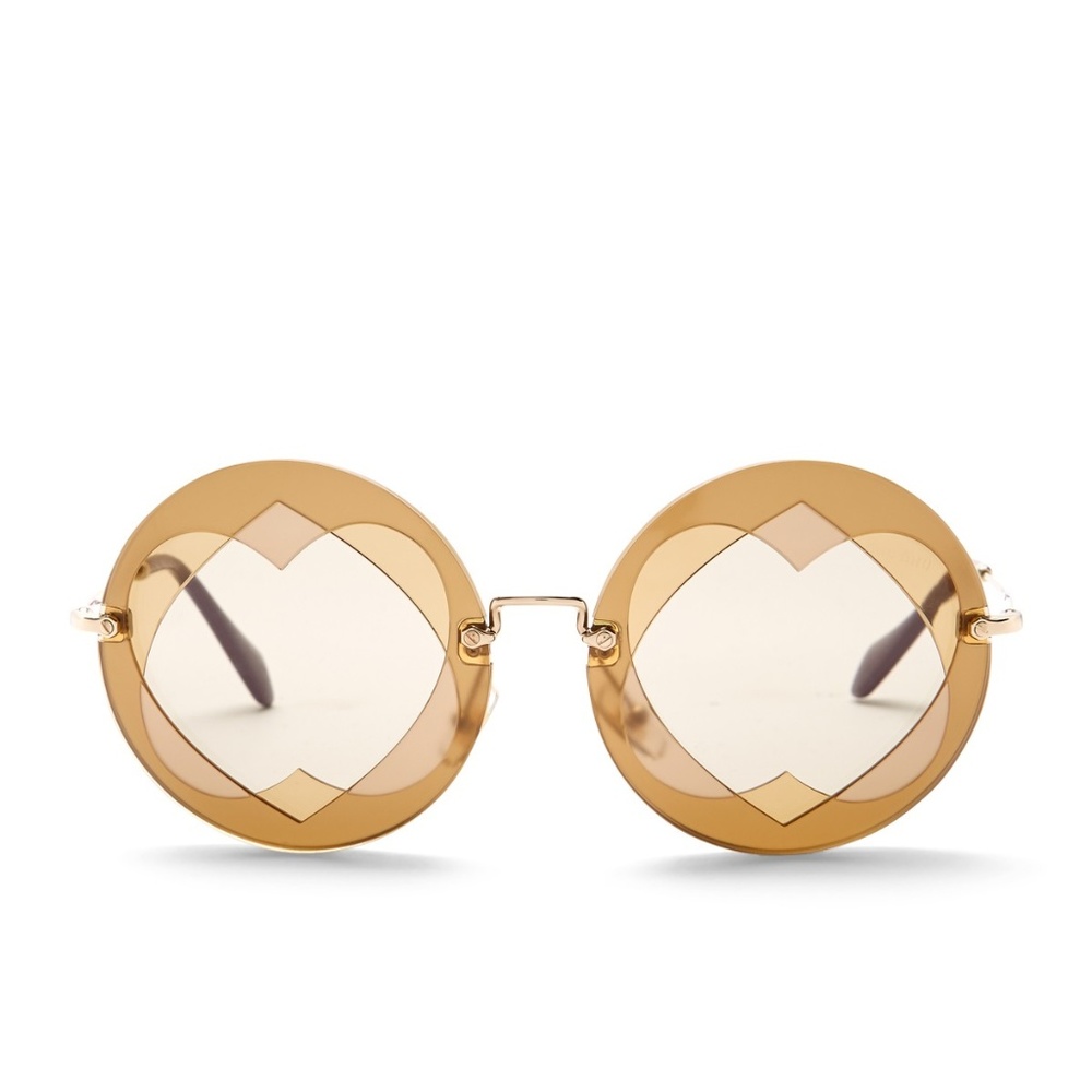 MIU MIU Layered Round Double Heart Gold Sunglasses